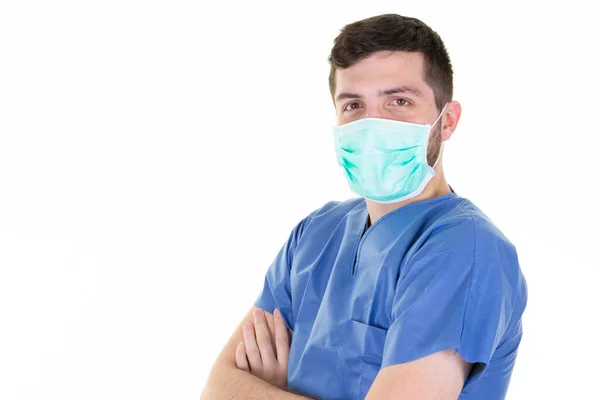 Hombre Médico Con Máscara Protectora Covid Contra Virus Coronavirus Epidémico — Foto de Stock