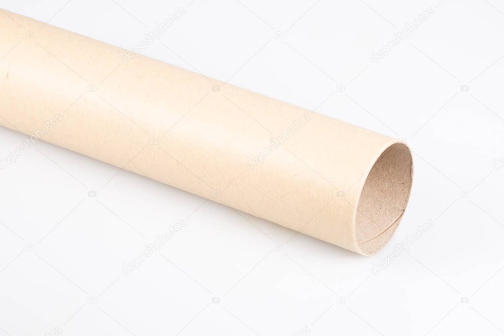 brown round paper tube isolated on white background
