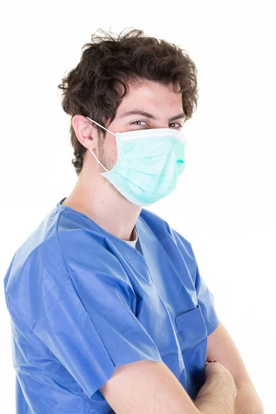 Homem Enfermeira Máscara Coronavirus Covid Proteção Saúde Contra Infecção Pelo — Fotografia de Stock