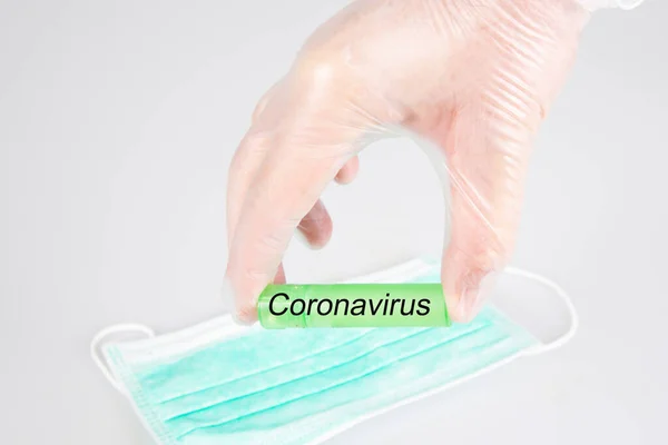 Coronavirus Blood Test Man Doctor Hands Medical Gloves Tube Blood — Stock Photo, Image