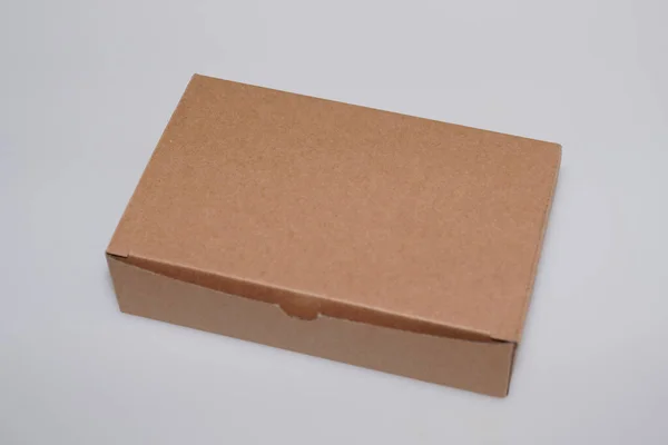 Brown Closed Cardboard Box Isolated Grey Background — Stock Photo, Image