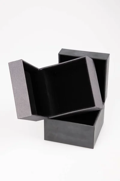 Open Black Boxes Isolated White Background Gift Box — Stock Photo, Image