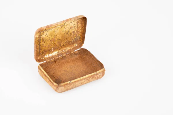 Otwarta Stal Zardzewiały Stary Metalowy Pudełko Vintage Złoty Kolor — Zdjęcie stockowe