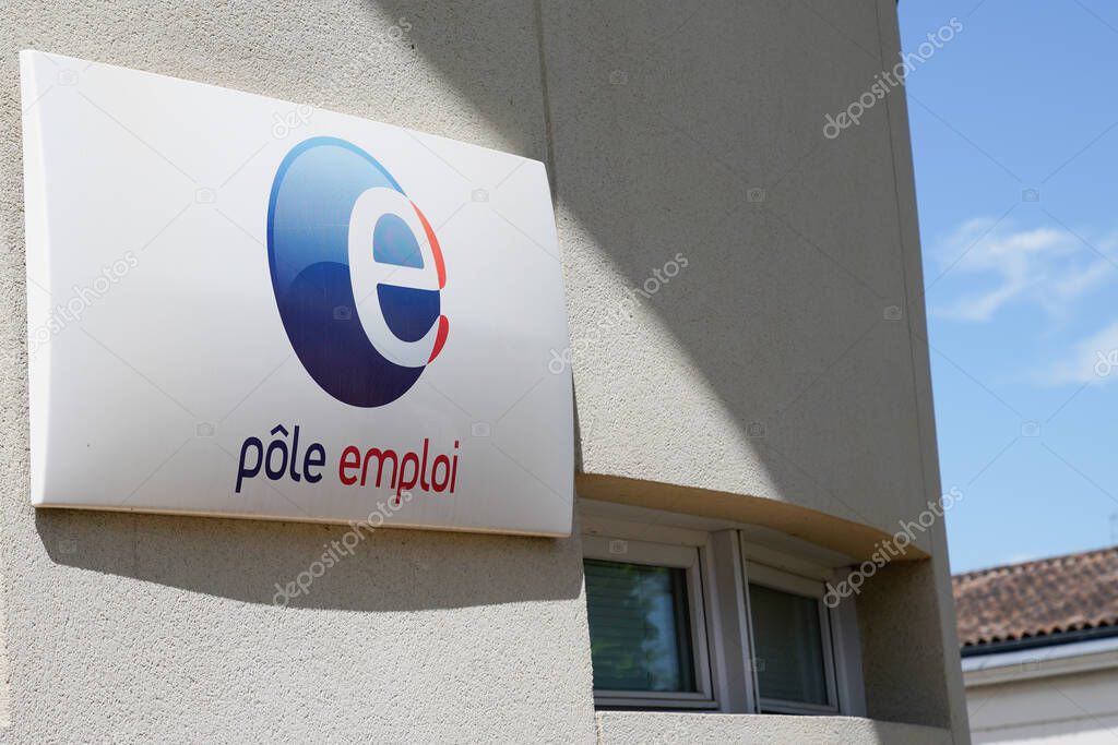 Bordeaux , Aquitaine / France - 05 05 2020 : Pole emploi sign logo building government agency office french registers unemployed people