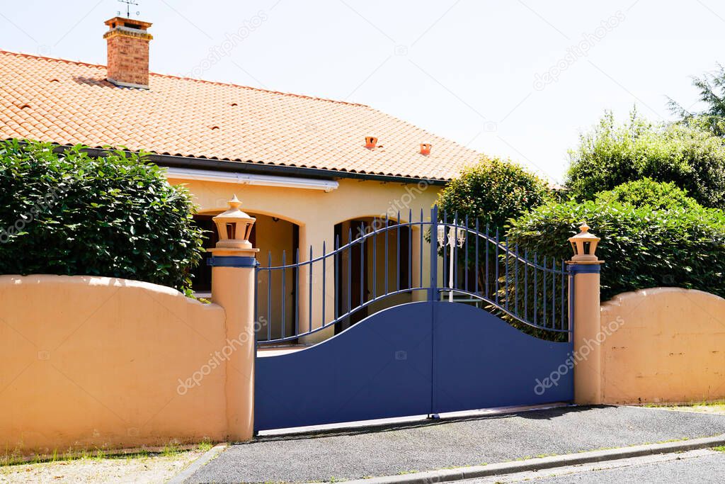 street vintage suburb home grey door dark metal retro house gate