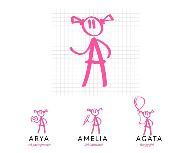 Letter A stylized as cute girl Διάνυσμα Αρχείου