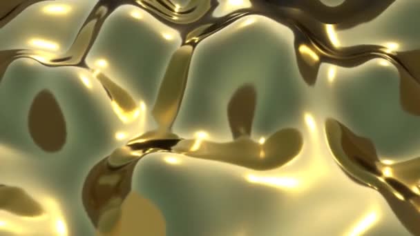 Gouden gladde golven bij zonsondergang animatie. Gesmolten gele metaal vloeistof. — Stockvideo