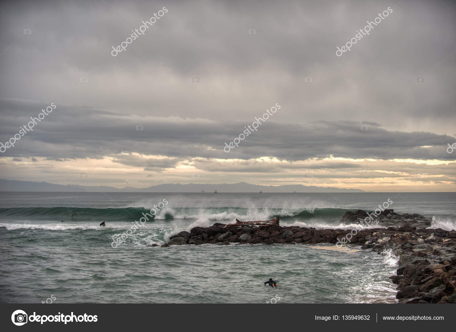 Cloudy Sky Between Rain Showers On California Beach Stock Photo