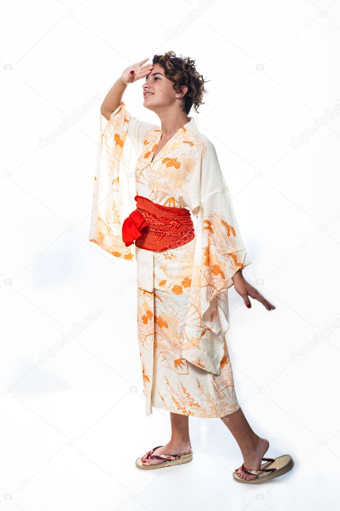 Asian American teen wearing her ancestors' kimono.