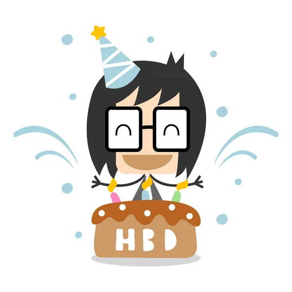 Kartka urodzinowa Happy, Happy Birthday Cake i ludzi biznesu koncepcji, ilustracji wektorowych — Wektor stockowy
