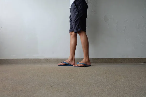 Male Feet Selfie Wearing Sandals Standing on Concrete Floor