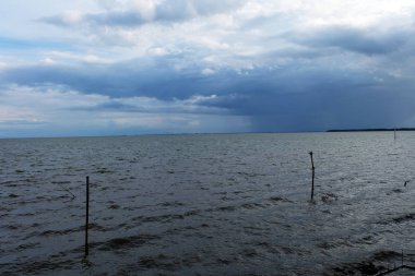 Arka plan gökyüzü ile deniztarağı mavi nehir bulutlar