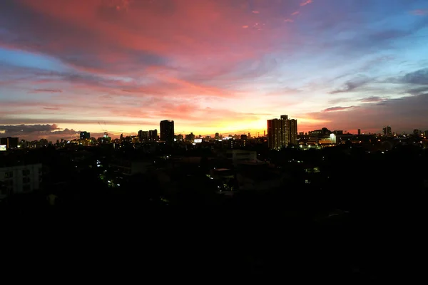 Beautiful Night with Sky, Landscape of the City Building Sunset Texture for Background — Stock Photo, Image