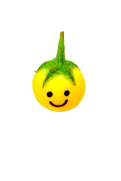 Aubergine jaune unique. Fermer Légumes thaïlandais à l'aubergine avec un sourire sur fond blanc — Photo