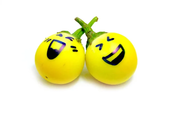 Yellow Eggplant. Close Up Eggplant with a Laugh Emotion on White Background — Stock Photo, Image