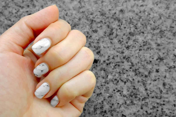 Hand and Nail Polish, Manicure Nail. Close Up Granite Gray Nails on Granite Background — Stock Photo, Image