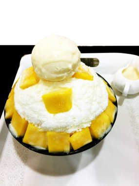 Arka plan Buz Bingsu Mango Kore tatlı traş