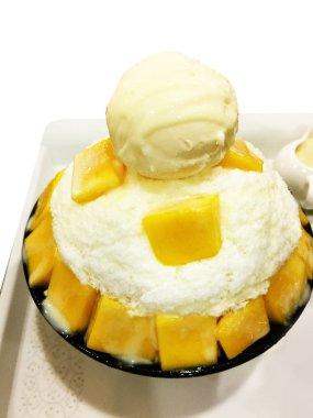 Arka plan Buz Bingsu Mango Kore tatlı traş
