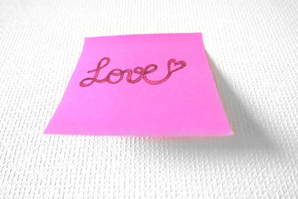 Pink Paper Stick Note Love Text Written White Background Great — Stock Photo, Image