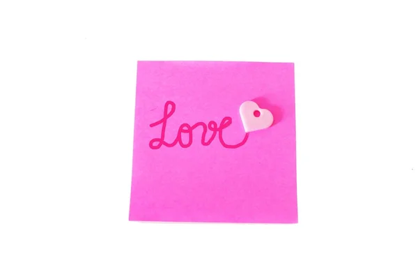 Papier Rose Stick Note Avec Amour Texte Écrit Sur Fond — Photo