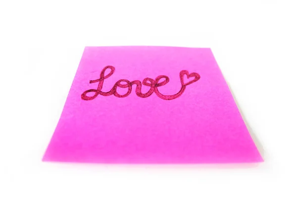 Uwaga Stick Różowy Papier Tekst Miłość Białym Tle Wielki Jakiekolwiek — Zdjęcie stockowe
