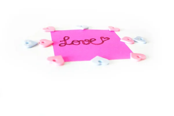 Roze Papieren Stick Opmerking Met Liefde Tekst Geschreven Een Grote — Stockfoto