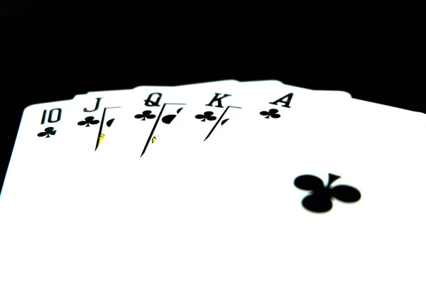Παιχνίδι Παίζουν Χαρτιά Απομονωμένη Κατάστρωμα Του Κάρτα Παιχνίδι Μαύρο Φόντο — Φωτογραφία Αρχείου