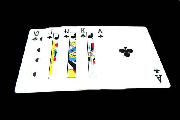 Jogando Cartas Jogo Isolado Deck Jogar Cartão Fundo Preto Ótimo — Fotografia de Stock