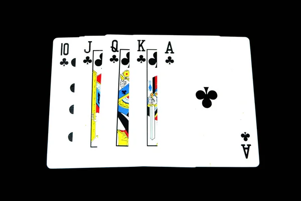 玩纸牌游戏孤立 黑色背景下的扑克牌甲板大的任何使用 — 图库照片