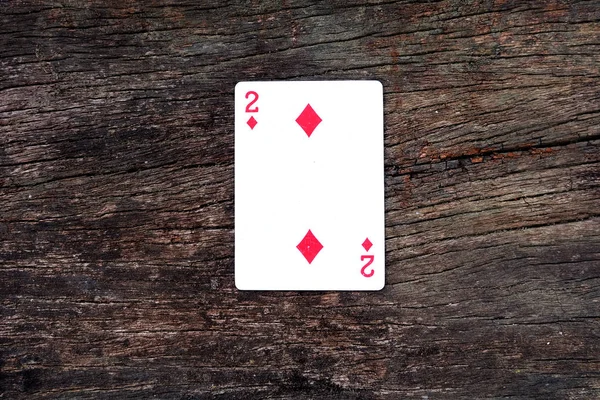 Dois Diamantes Jogar Cartas Jogando Cartas Isolado Fundo Madeira Ótimo — Fotografia de Stock