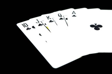 İskambil izole. Beş iskambil poker siyah siyah sembolü büyük herhangi bir kullanım için arka plan.