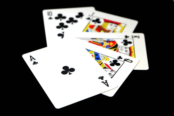 玩牌隔离 五在黑色的背景扑克黑色的符号扑克牌大的任何使用 — 图库照片
