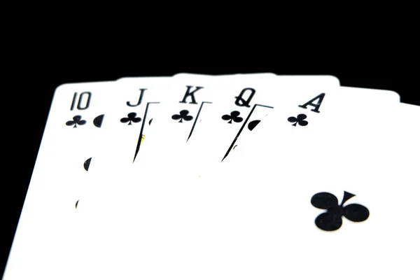 玩牌隔离 五在黑色的背景扑克黑色的符号扑克牌大的任何使用 — 图库照片