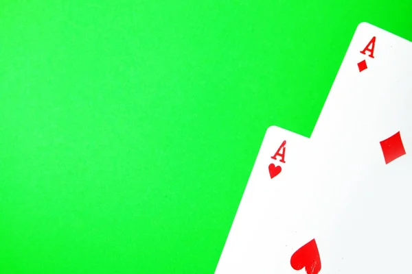 Two Spades Diamonds Playing Card Ace Playing Cards Isolated Green — Stock Photo, Image