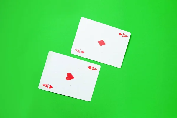 Two Spades Diamonds Playing Card Ace Playing Cards Isolated Green — Stock Photo, Image