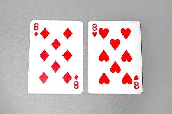 Ocho Cartas Del Corazón Picas Rojas Jugando Carta Juego Aislado — Foto de Stock