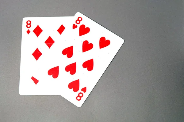 Ocho Cartas Del Corazón Picas Rojas Jugando Carta Juego Aislado — Foto de Stock