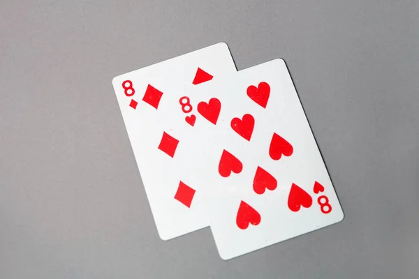Acht Herzspielkarten Rote Pik Spielkarte Spiel Isoliert Auf Grauem Hintergrund — Stockfoto