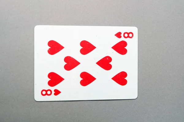 Nyolc Szív Játékkártya Piros Pikk Kártya Játék Izoláltak Szürke Háttér — Stock Fotó