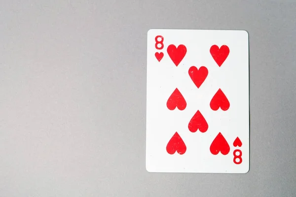 Acht Herzspielkarten Rote Pik Spielkarte Spiel Isoliert Auf Grauem Hintergrund — Stockfoto