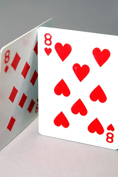 Ocho Cartas Del Corazón Picas Rojas Jugando Carta Juego Aislado —  Fotos de Stock