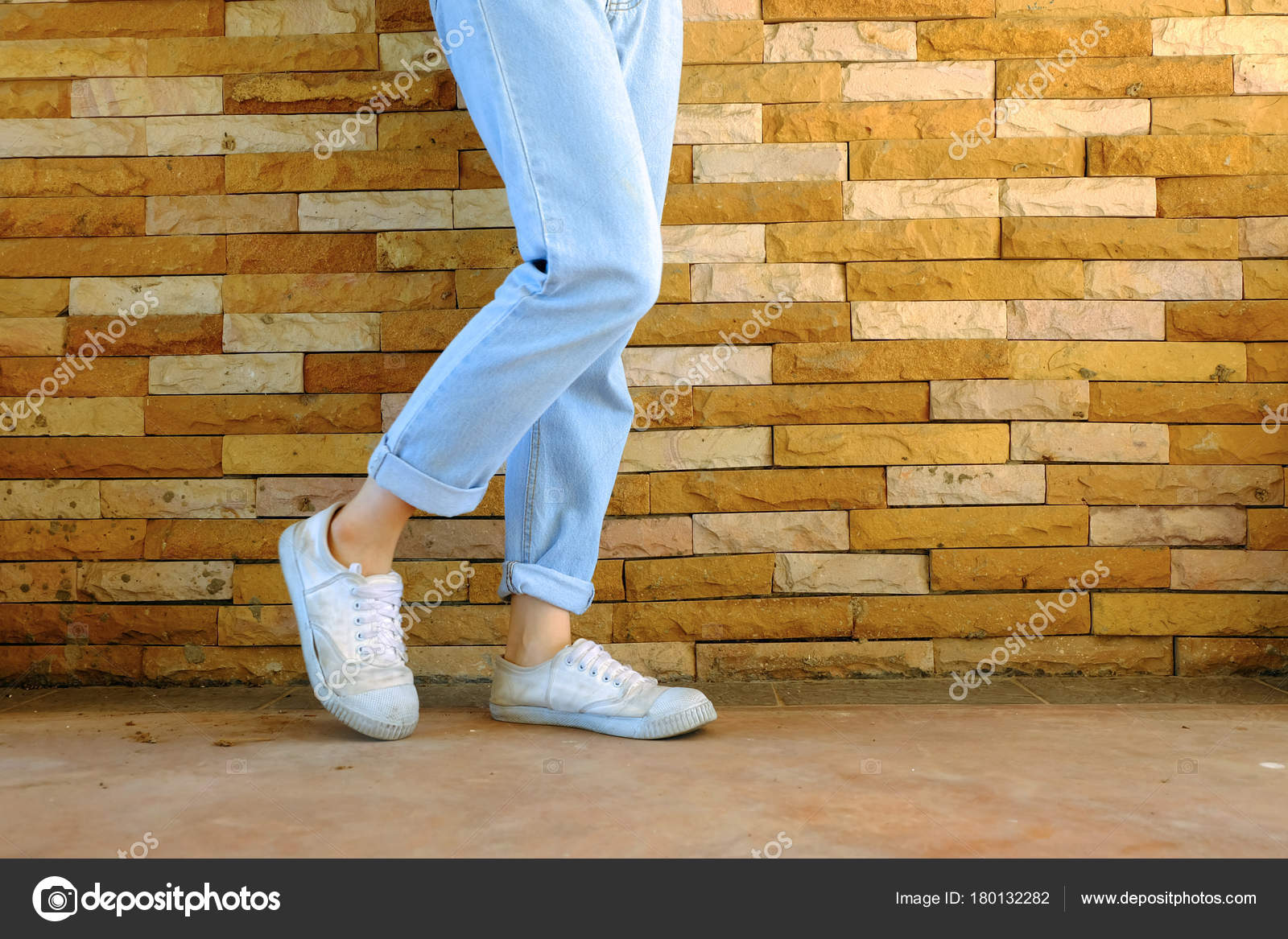 jeans and white shoes