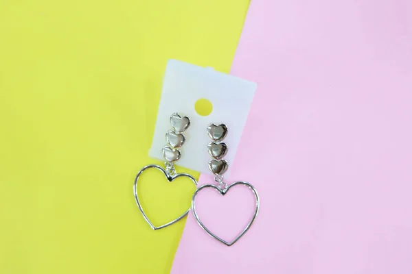 Boucle Oreille Heart Love Romance Boucles Oreilles Argent Isolé Sur — Photo