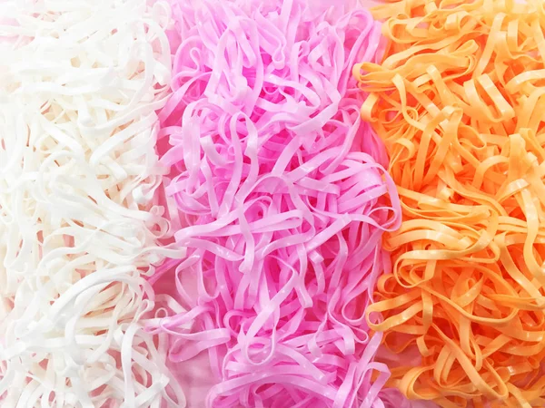 Plastic Rubber Bands Colorful Pile Rubber Band Isolated Pink Background — Stock Photo, Image