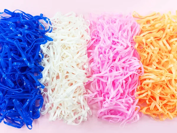 Plastic Rubber Bands Colorful Pile Rubber Band Isolated Pink Background — Stock Photo, Image