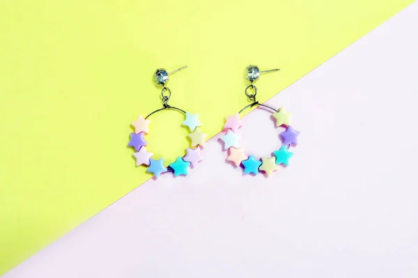 Colorful Hoop Earring Fashion Accessories Hoop Earrings Star Bead Isolated — Stock Photo, Image