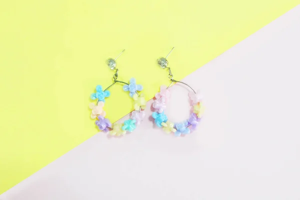 Hoop Earring Fashion Accessories Beautiful Jewelry Earrings Colorful Flower Isolated — Stock Photo, Image