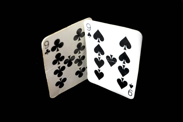 Two Nine Playing Card Gambler Old Playing Cards Nine Clubs — Stock Photo, Image