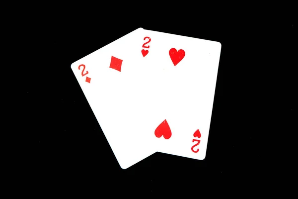 Zwei Pik Spielkarten Spielkarten Isoliert Auf Schwarzem Hintergrund Ideal Für — Stockfoto