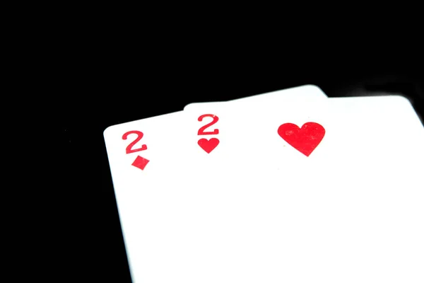 Två Spader Spelar Kort Spelkort Isolerade Svart Bakgrund Bra För — Stockfoto